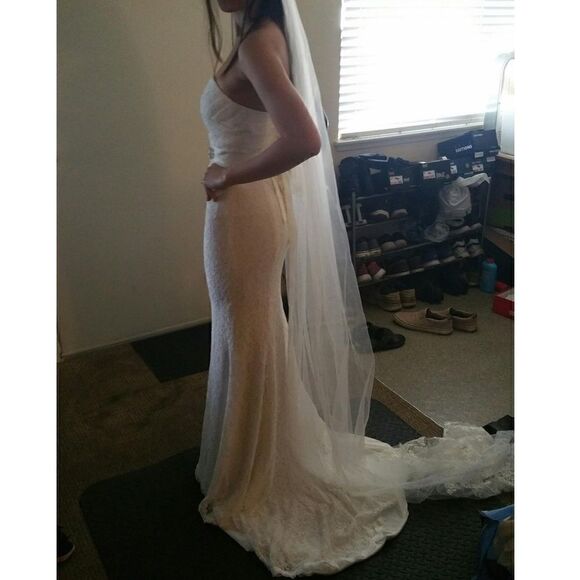 Lace Mermaid Bridal Wedding Dresses Ivory with belt - Picture 6 of 7